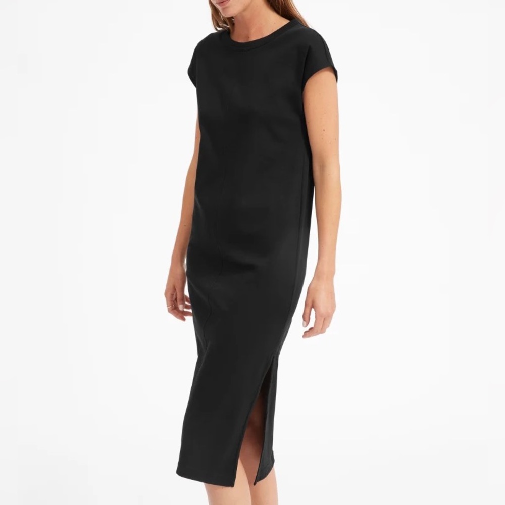 Everlane Luxe Cotton Side Slit Short Sleeve Tee Midi Dress in Black